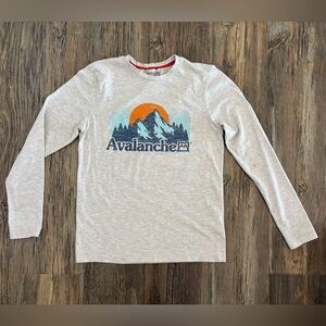Avalanche Sunset Mountains Crewneck L/S Graphic Logo T-Shirt Mens Small Oatmeal
